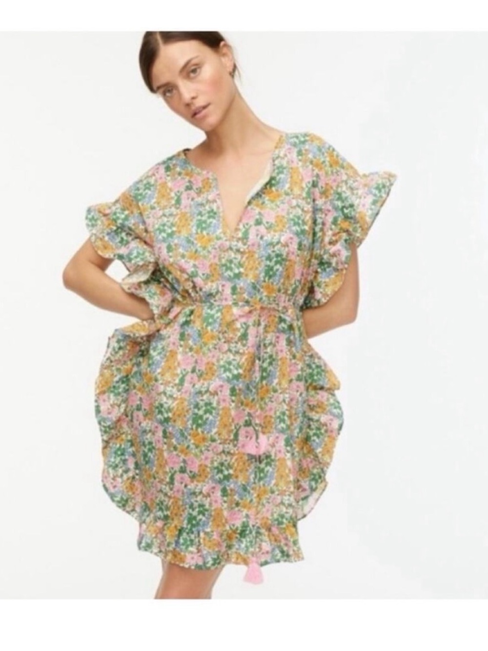 J. Crew Liberty London Pink, Floral Ruffle Mini Dress beach cover up nwt